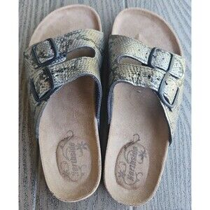 NORTHSIDE Mariani Snakeskin  2 strap buckle cork sandals- womens 7